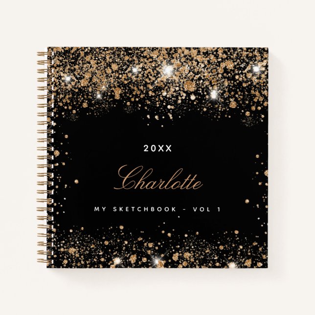 Carnet Script de nom de parties scintillant en or noir du (Devant)