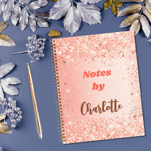 Carnet Script de nom de parties scintillant or rose orang