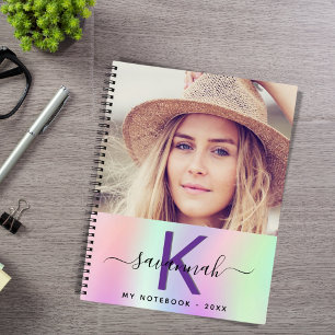 Carnet Script de nom de photo Holographique rose violet