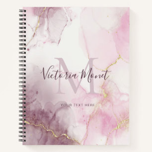 Carnet Script en marbre rose mauve or veine