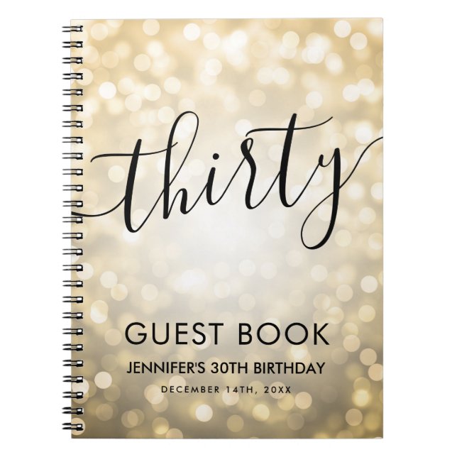 Carnet Script moderne Gold Lights 30th Birthday GUEST LIV (Devant)