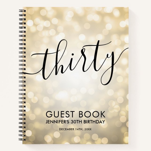 Carnet Script moderne Gold Lights 30th Birthday GUEST LIV (Devant)