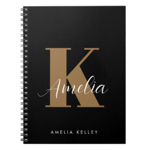 Carnet Script moderne Monogramme Or noir