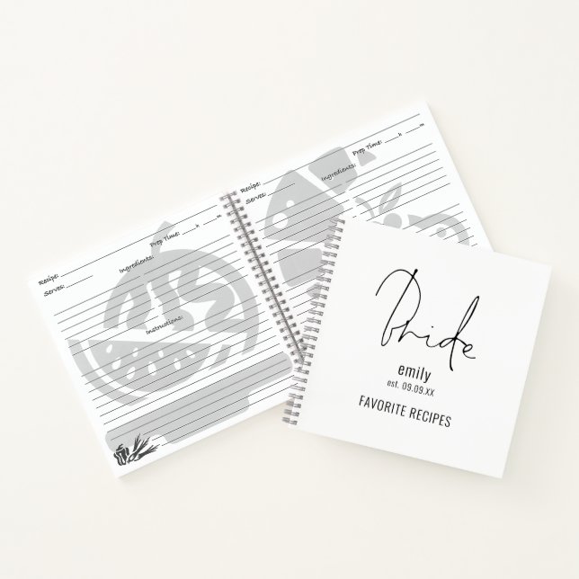 Carnet Script moderne Nom de la mariée Date Recette (Intérieur)