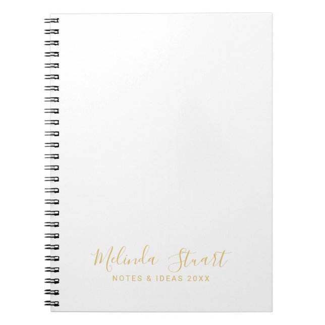 Carnet Script moderne professionnel blanc et or (Devant)