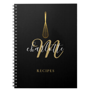 Carnet Script Monogramme Black Gold Whisk Recette