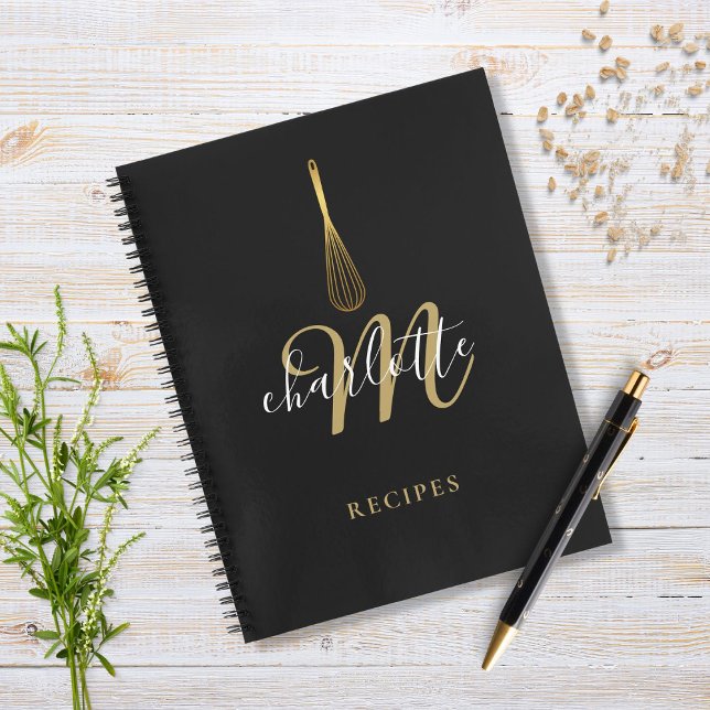Carnet Script Monogramme Black Gold Whisk Recette (Créateur téléchargé)