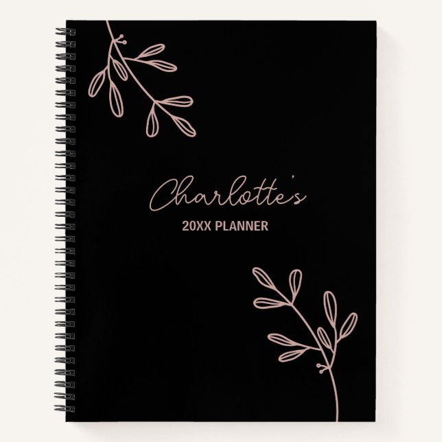 Carnet Script noir rose floral bullet planificateur de co (Devant)