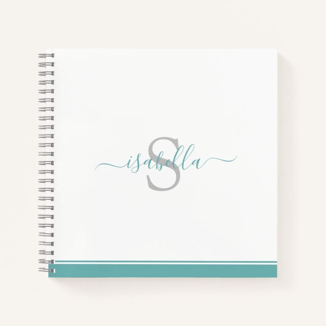 Carnet Script Turquoise monogramme (Devant)