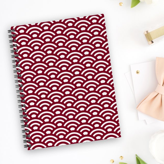 Carnet Seigaiha, Waves, Japanese, Burgundy and White (Créateur téléchargé)