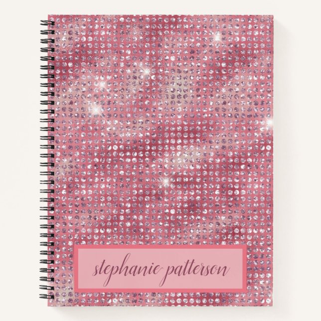 Carnet Séquins Chatoyants Rose Luxe Nom Personnalisé (Devant)