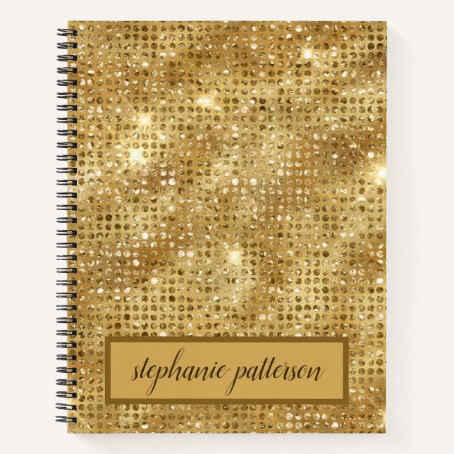 Carnet Séquins de luxe brillant or Nom personnalisé (Devant)