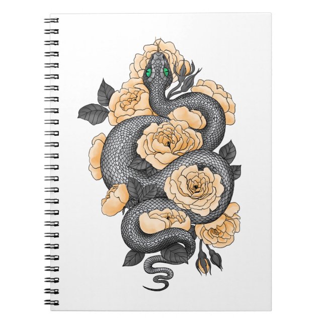 Carnet Serpent et roses jaunes (Devant)