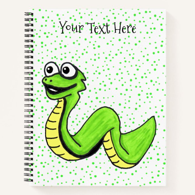 Carnet Serpent jaune vert brillant amusant et heureux sur (Devant)