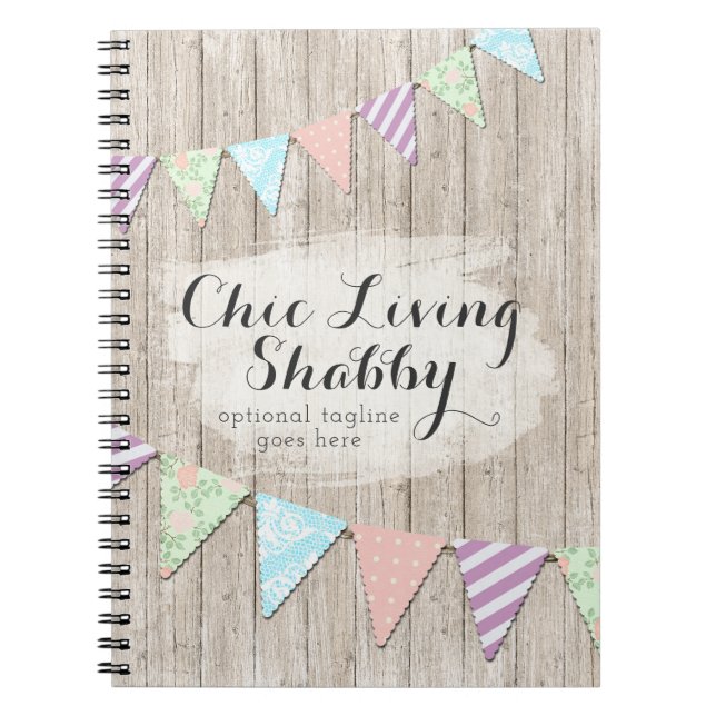 Carnet Shabby Chic Country Bunting sur bois peint rustiqu (Devant)