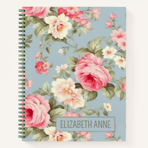 Carnet Shabby Chic Rose et Fleur de Cottage Bleu et Rose