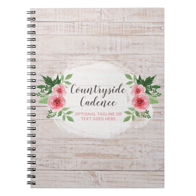 Carnet Shabby Chic Roses rose sur rustique Pays Barre Boi (Devant)