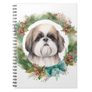 Carnet Shih Tzu Christmas Wreath Festive Pup