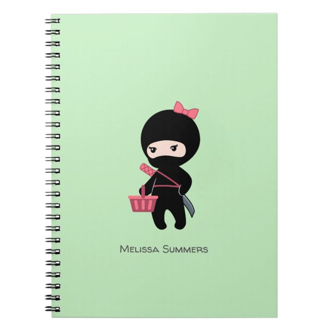 Carnet Shopping Ninja Girl Nom personnalisé sur vert (Devant)