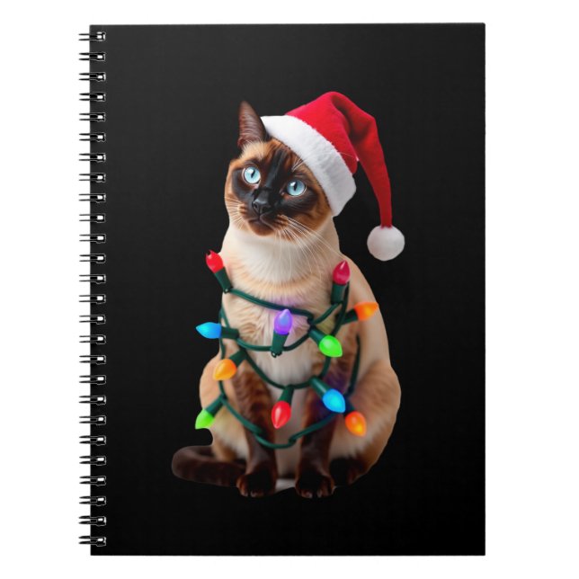 Carnet Siamese Cat Christmas Lights Xmas Cat Lover T-Shir (Devant)