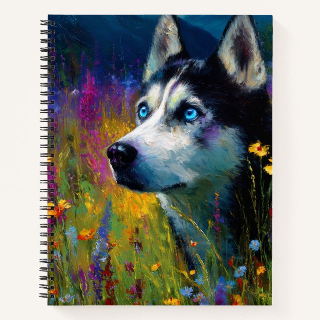 Carnet Siberian Husky with wildflowers (Devant)