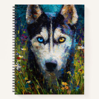 Carnet Siberian Husky with Wildflowers Portrait