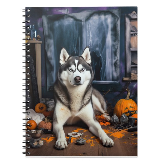 Carnet Sibérie Husky Citrouille Halloween effrayant (Devant)