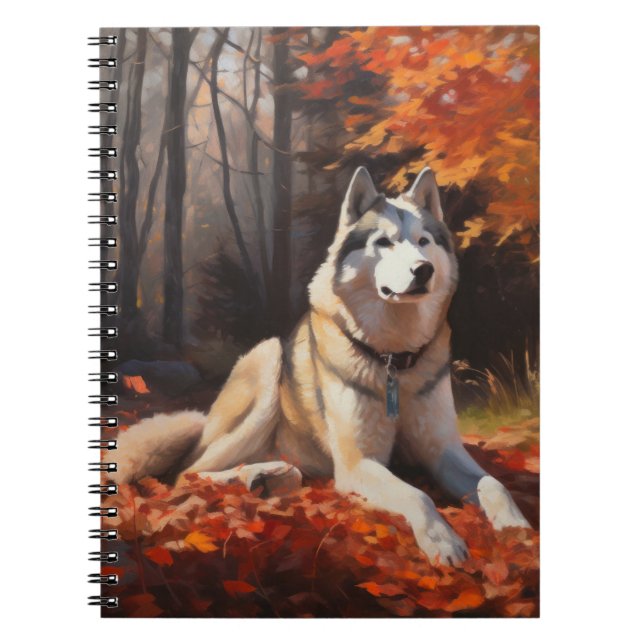 Carnet Sibérie Husky en automne Feuilles automne Inspire  (Devant)
