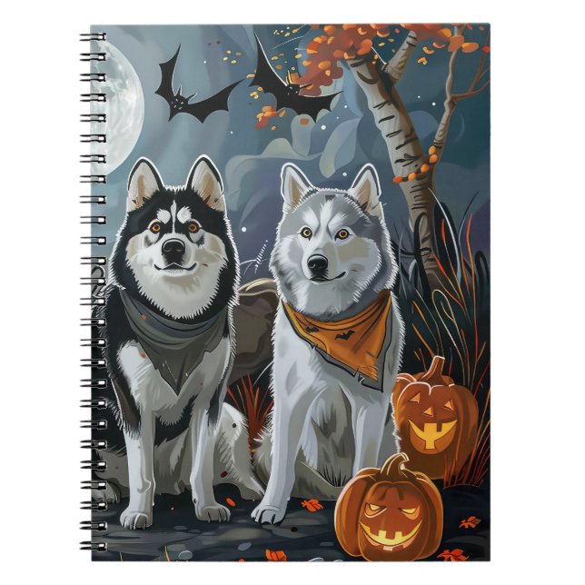 Carnet Sibérie Husky Halloween Éffrayant (Devant)