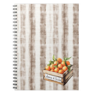 Carnet Sicile Crème Brun Rustique Rayures Oranges