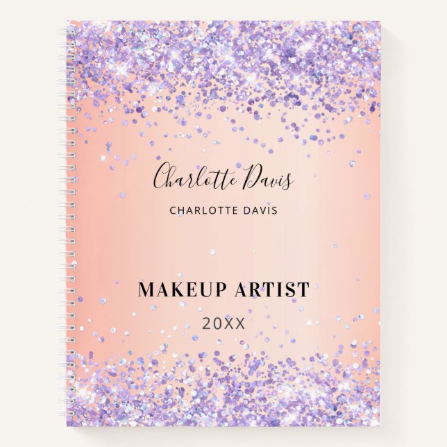 Carnet Signature commerciale de nom de paillettes violett (Devant)