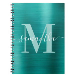 Carnet Signature Monogram Aqua Turquoise Shimmer Foil