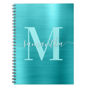 Carnet Signature Monogramme Turquoise Blue Foil