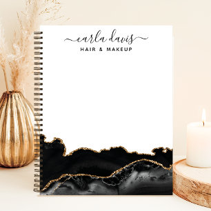 Carnet Signature Script Agate Marbre Noir Et Or