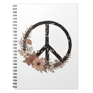 Carnet Signe de paix floral Boho – Art mural terreux et d