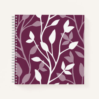 Carnet Silhouette botanique blanche délicate sur prune