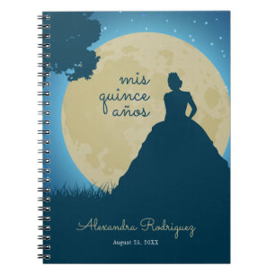 Carnet Silhouette couronnée avec Quinceanera lune