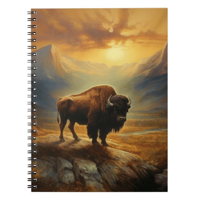 Carnet Silhouette du coucher de soleil de bison de buffle (Devant)