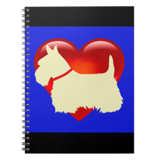 Carnet Silhouette noir et blanc de Scottish Terrier cœur