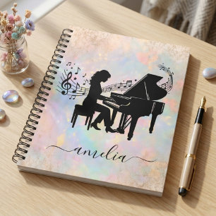 Carnet Silhouette Personnalisée de Pianiste Fille Notes d
