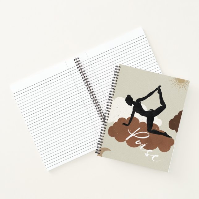 Carnet Silhouette Yoga stretching pose nuages soleil lune (Intérieur)