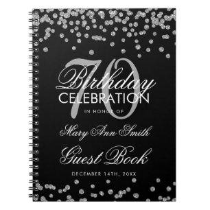 Carnet Silver 70th Birthday Guest Book Confetti Black