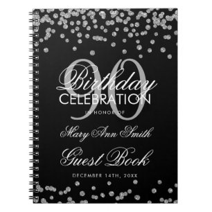 Carnet Silver Black 90th Birthday Guest Book Confetti