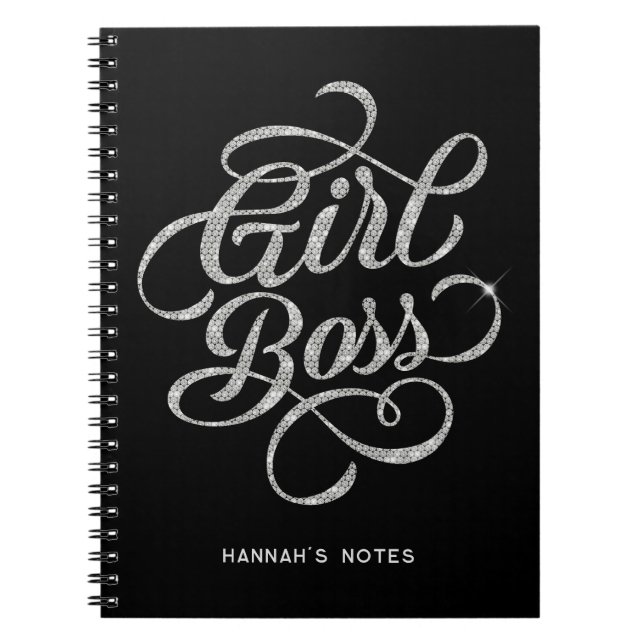 Carnet Silver Diamond Glam Girl Boss Typographie noir (Devant)