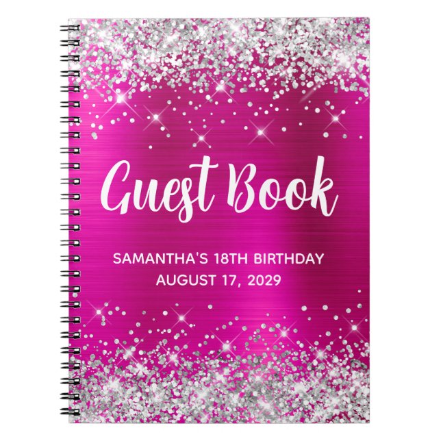 Carnet Silver Glitter Hot Pink 18th Birthday Guestbook (Devant)