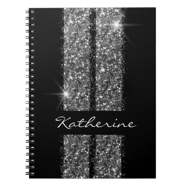 Carnet Silver Glitter Race Stripes Girly Car (Devant)