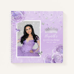 Carnet Silver Light Violet Rose Elegant Quinceanera Invit