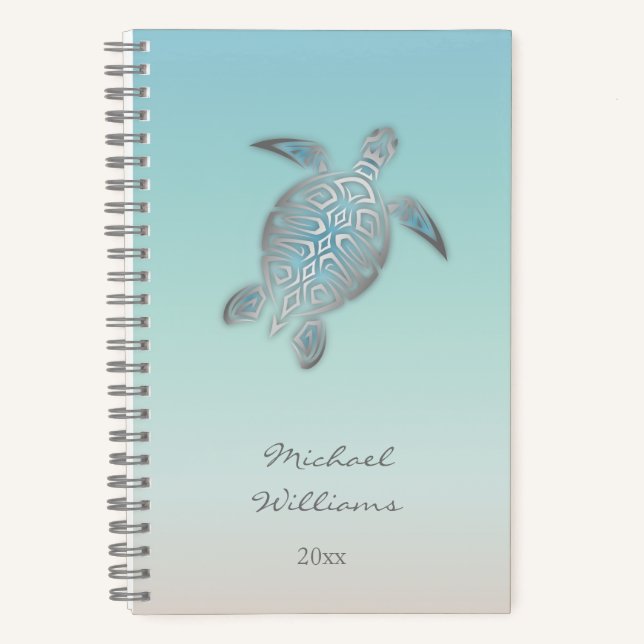 Carnet Silver Sea Turtle Coastal Ajouter Nom Et Année  (Recto)