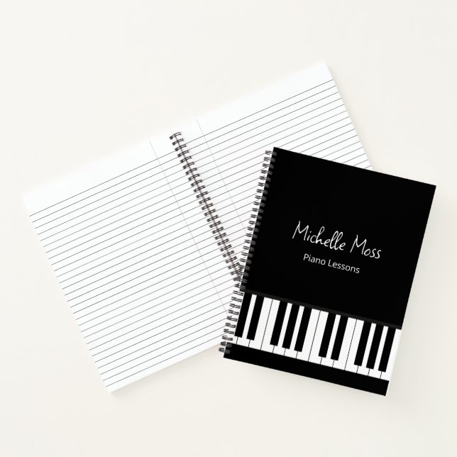 Carnet Simple Black White Piano Music Lessons  (Intérieur)