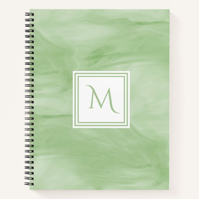 Carnet Simple clair vert subtil marbre moderne Monogramme (Devant)
